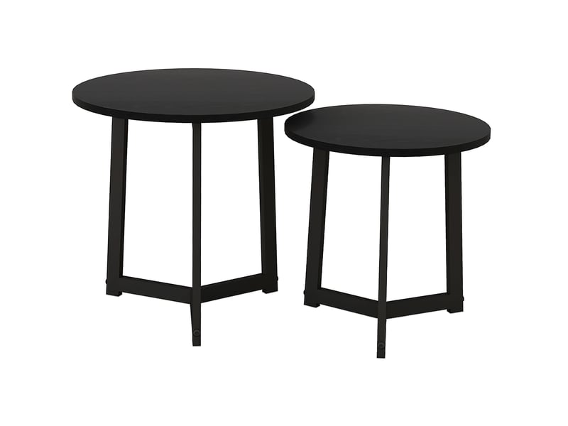 Tables basses gigognes rondes lot de 2 avec plateau en mdf mélaminé et structure en acier pour salon noir ø48 × 45 cm - Conforama A