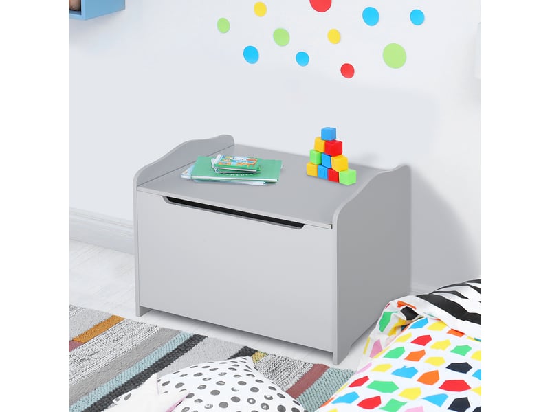  Banc de rangement en bois pour jouets, avec couvercle à piston pneumatique, pour chambre d'enfant, 60 x 40 x 48 cm, gris  - Conforama E