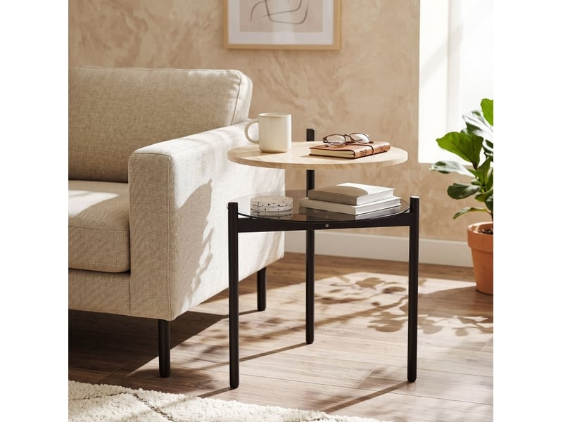  Table d’appoint ronde 41,8 x 39,8 x 53,5 cm en bois et verre avec étagère ouverte chêne chicfurn  - Conforama C