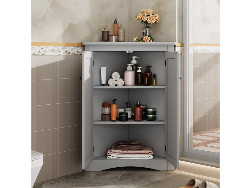  Meuble d'angle de salle de bain 2 portes en mdf gris 61.5 x 34.5 x 90 cm  - Conforama D