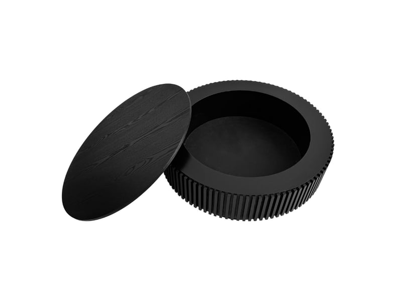 Table basse avec rangement plateau rond bois massif placage coloris noir style moderne - Conforama E