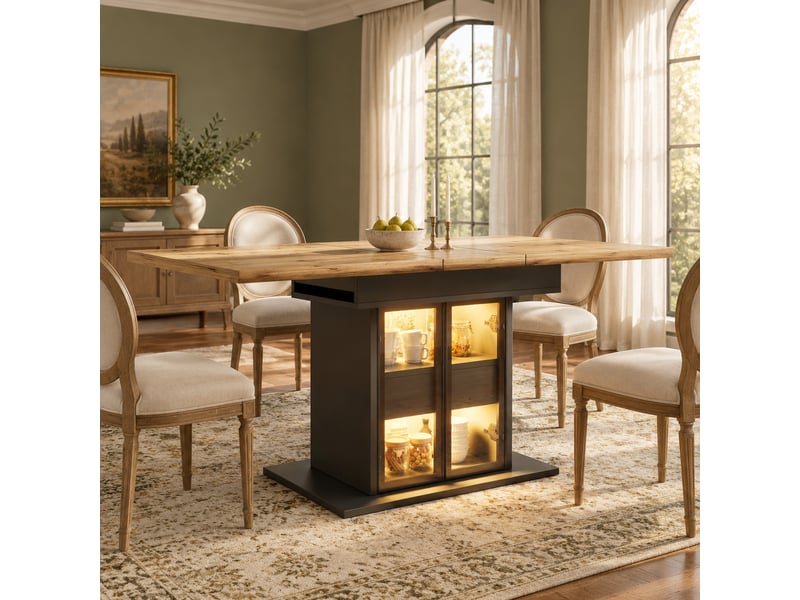  Table à manger extensible avec rangement et éclairage rgb - lpospi - mdf noir, 110 × 80 × 77,9 cm  - Conforama C
