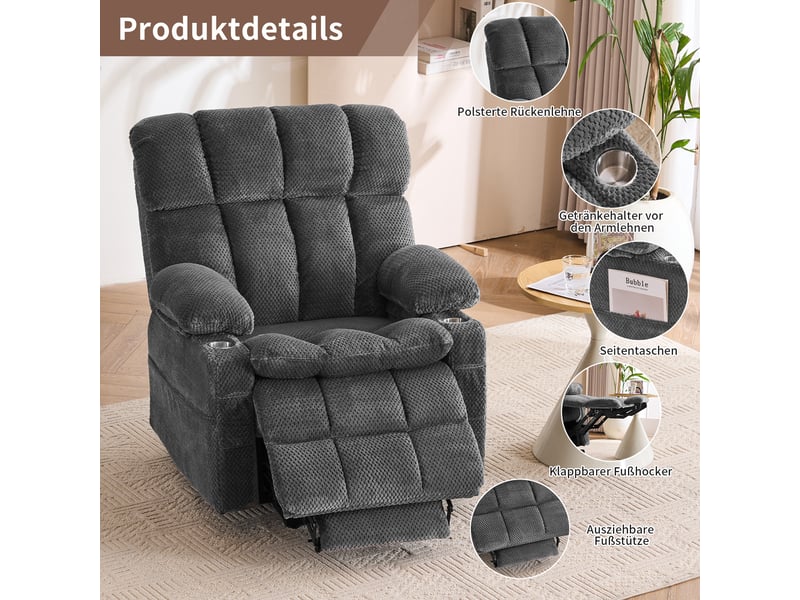  Fauteuil relax électrique,2 moteurs avec aide au relevage,gris  - Conforama D