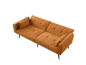 Canapé droit convertible <strong>HAVRYA</strong> <strong></strong> 3 places Velours côtelé orange