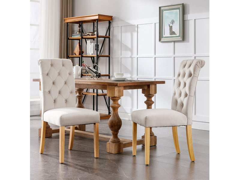  Lot de 6 chaises de salle à manger en velours beige avec pieds en chêne  - Conforama D