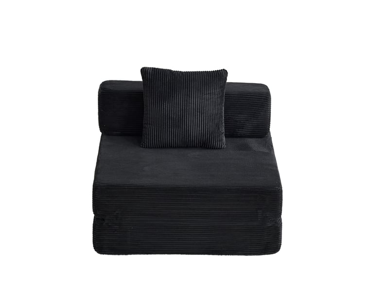  Canapé-lit de sol pliant 1 place 92,5 x 92,5 cm – noir – velours côtelé, coussin et accoudoirs  - Conforama D
