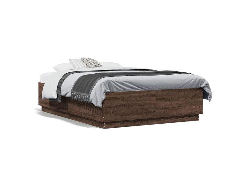 Lit double- lit adulte - cadre de lit avec led sans matelas chêne marron 135x190 cm - Conforama D