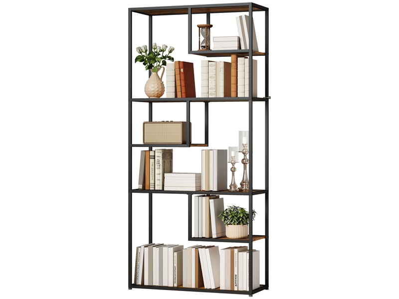  Bibliothèque industrielle à 7 niveaux en bois et acier, 83 x 34 x 180 cm, marron  - Conforama B