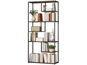 Bibliothèque industrielle à 7 niveaux en bois et acier, 83 x 34 x 180 cm, marron