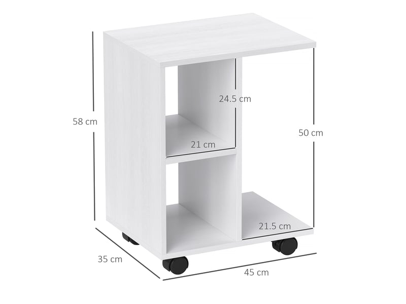 Table d'appoint en c à roulettes, 45 x 35 x 58 cm, blanc, pour petits espaces  - Conforama C