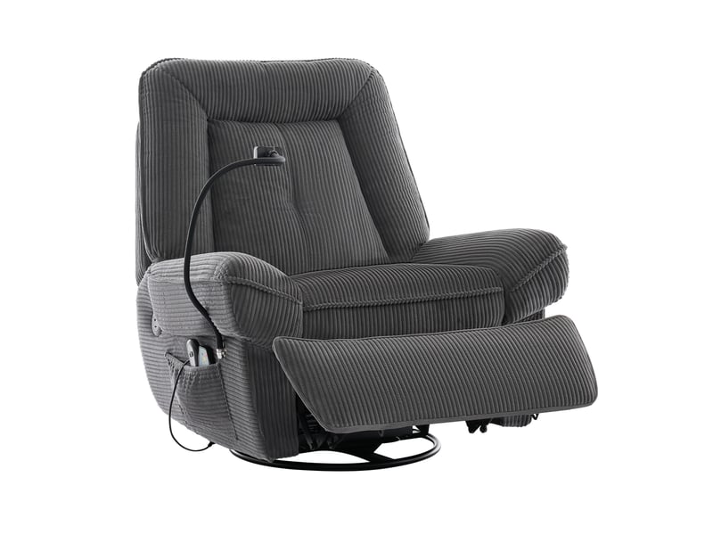  Fauteuil relax 92x91x104 cm – fauteuil 1 place pivotant 360° avec massage chauffage bascule usb – velours côtelé – gris foncé  - Conforama A