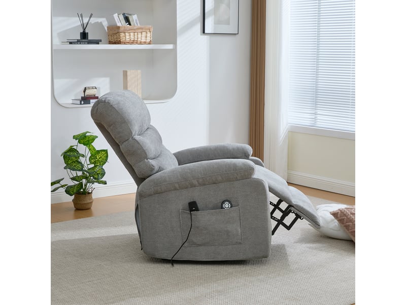 Fauteuil releveur électrique massant - 4 zones de massage, 8 points de vibration, dossier inclinable, gris - Conforama E