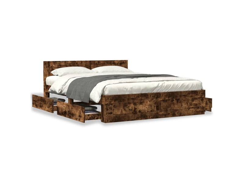  Lit double- lit adulte -  cadre de lit et tête de lit sans matelas chêne fumé 160x200 cm  - Conforama C