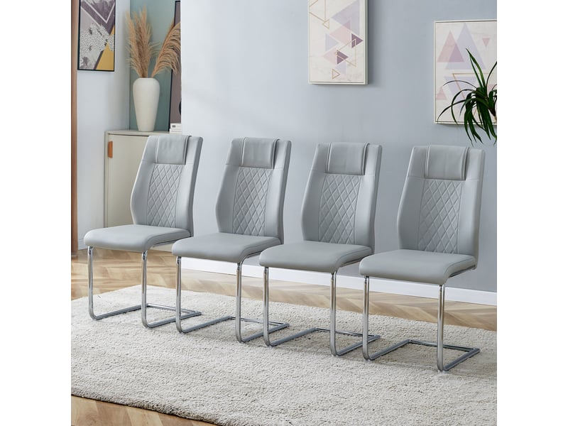  Chaises de salle à manger scandinaves en pu gris clair, lot de 4, pieds en métal argenté  - Conforama B