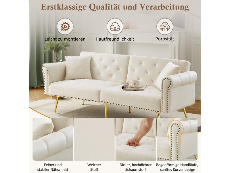 Canapé convertible, canapé-lit, en velours, dossier inclinable 3 positions, pieds en métal, 2 places, design moderne - Conforama R