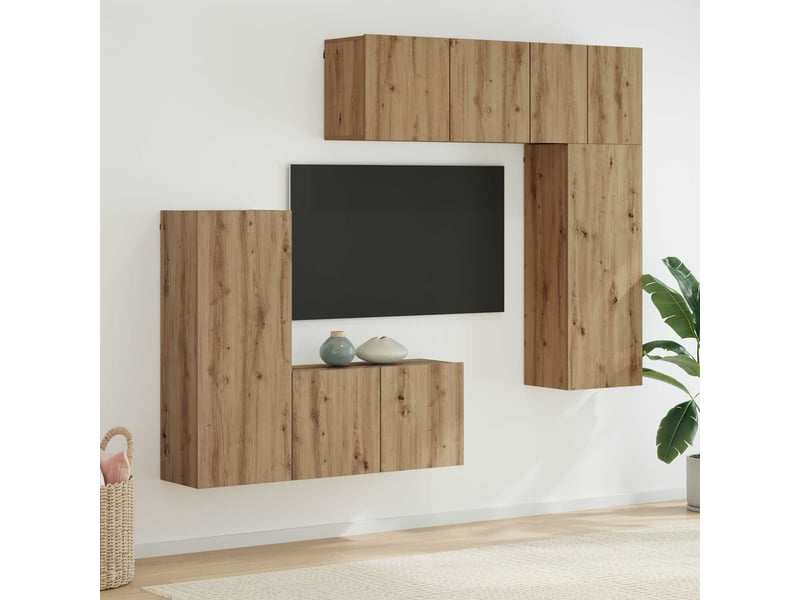  Unité murale de tv 5 pcs chêne artisanal bois d'ingénierie  - Conforama B