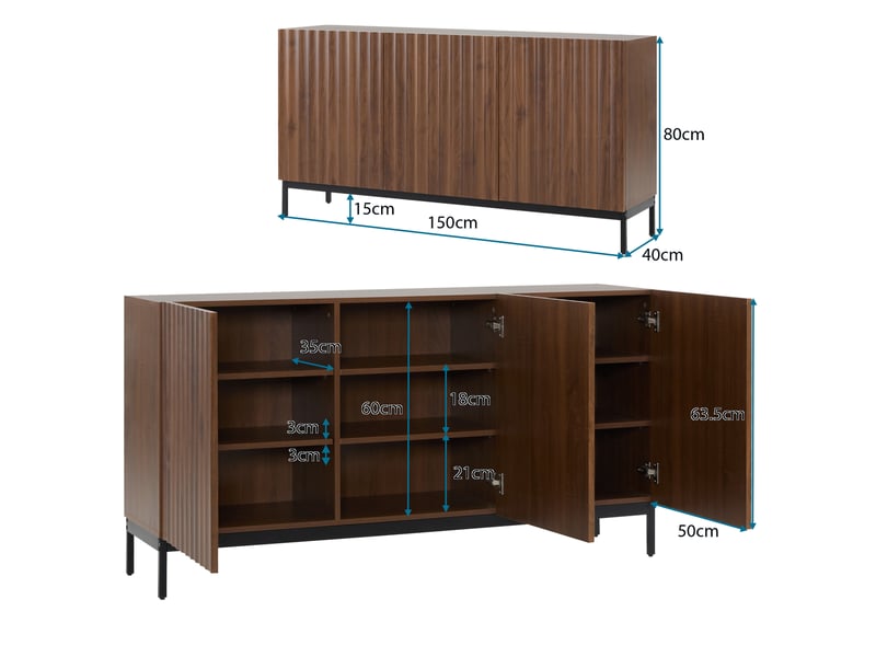  Buffet en chêne foncé veiné, buffet salle a manger avec 3 portes, meubles de rangement pour cuisine, salon, l'entrée ou couloir  - Conforama C