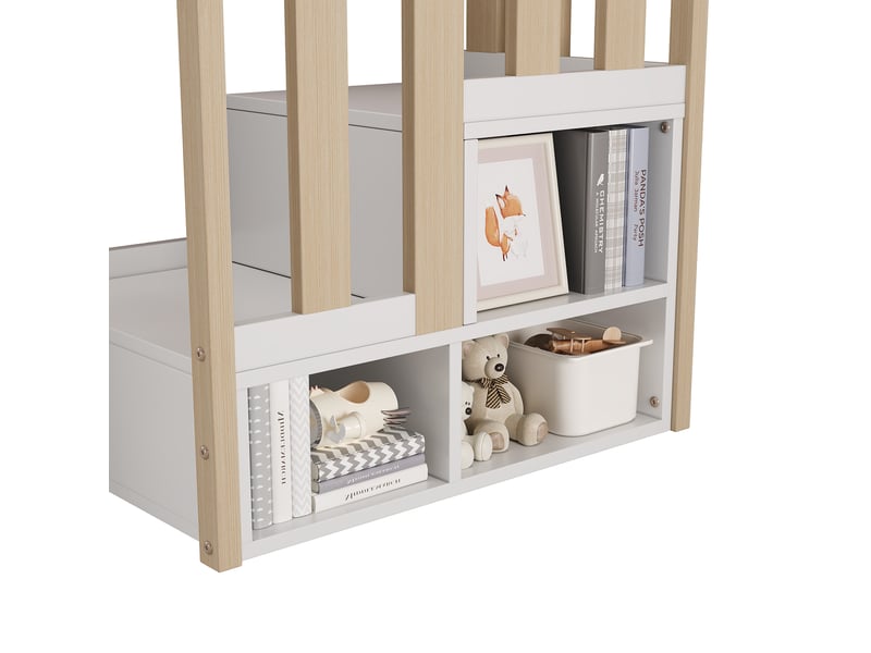  Lit mezzanine enfant 90x200 blanc avec escalier et rangements - mdf massif  - Conforama R