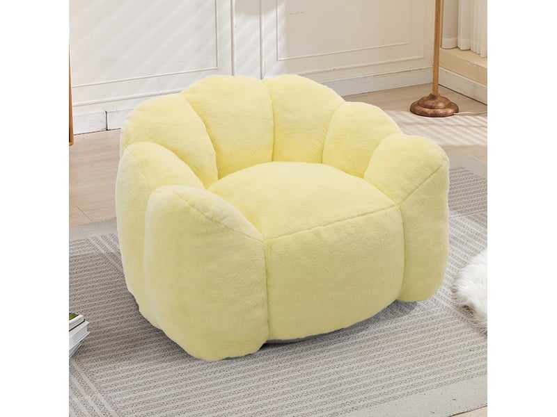 Fauteuil pouf lotus pour adulte, assise en mousse et fibres, sans montage, facile à déplacer en peluche jaune  - Conforama B