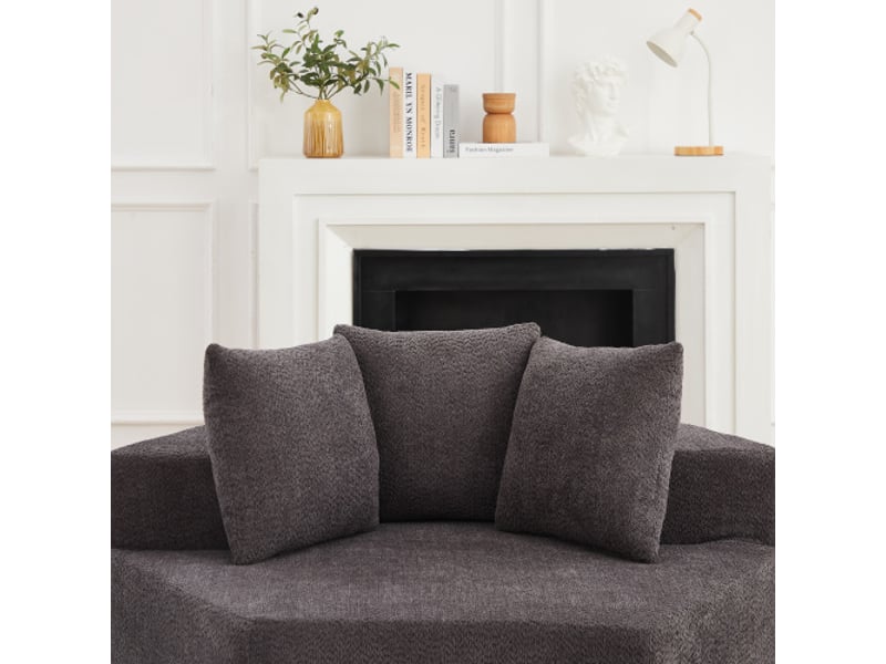  Fauteuil hexagonal modulable en chenille moderne – canapé assorti et configurations polyvalentes  - Conforama E