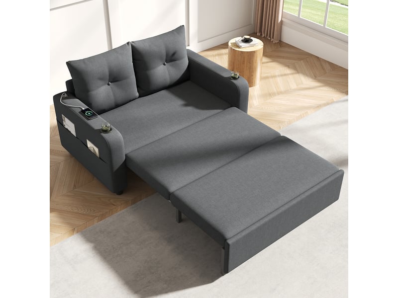 Canapé convertible 2 places 3-en-1 131x81x94 cm, couchage 187 cm, porte-gobelets, poches latérales, usbtype-c - gris - Conforama B
