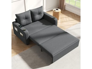 Canapé convertible 2 places 3-en-1 131x81x94 cm, couchage 187 cm, porte-gobelets, poches latérales, usbtype-c - gris