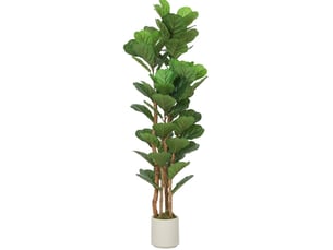 Plante artificielle ficus lyrata 50x50x150 cm – vert – 71 feuilles et tiges flexibles en pot blanc