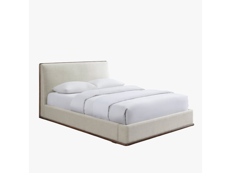  Lit double en tissu beige et bois foncé 180x200 cm  - Conforama A