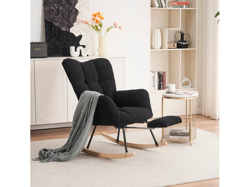  Fauteuil à bascule modenvie avec repose-pieds pliable 70 x 98 x 98,5 cm tissu teddy noir  - Conforama E