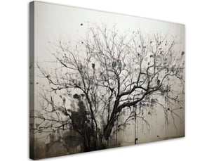 Image sur toile, arbre noir et blanc dans le brouillard 45x30