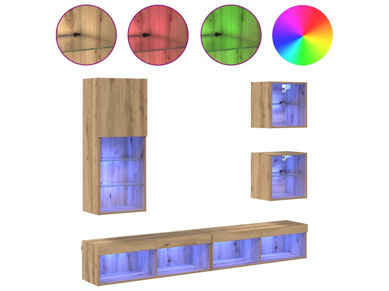 Meuble tv - unités murales tv avec led 5 pcs chêne artisanal - Conforama D