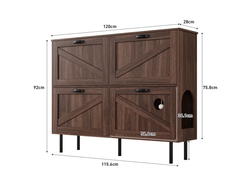  Meuble à chaussures 120x28x92 cm, 3 abattants, rangement animal et capacité 7 à 9 paires, pour entrée et couloir - noyer naturel  - Conforama C