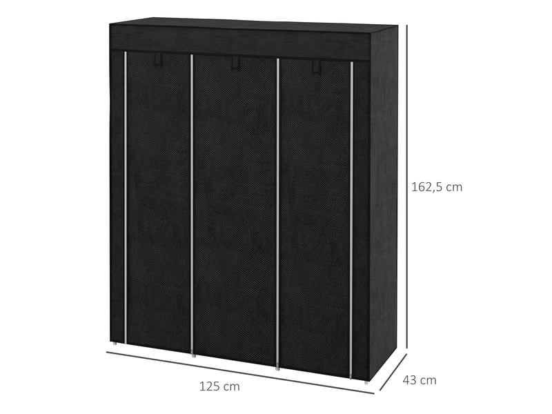  Armoire penderie en tissu noire 125 x 43 x 162,5 cm, 2 tringles et 8 étagères  - Conforama C