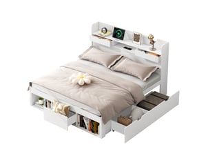 Lit avec rangement 140x190 cm REDOM coloris blanc