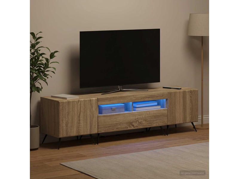  Meuble tv - banc tv - meuble de rangement led breda 3 pcs chêne sonoma bois d'ingénierie  - Conforama C