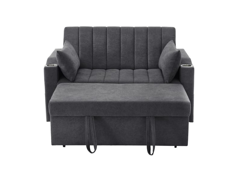  Canapé droit convertible,2 places,avec de porte-gobelets, dossier réglable,136 x 162 x 84 cm,gris  - Conforama A