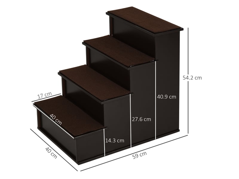 Escalier pour votre petit compagnon en mdf marron foncé à 4 marches avec tapis amovibles antidérapants pour lit et canapé - Conforama C