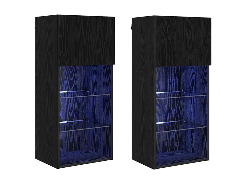  Lot de 2 meuble tv mural, meuble tv suspendu chêne noir bois d'ingénierie shl80886  - Conforama A