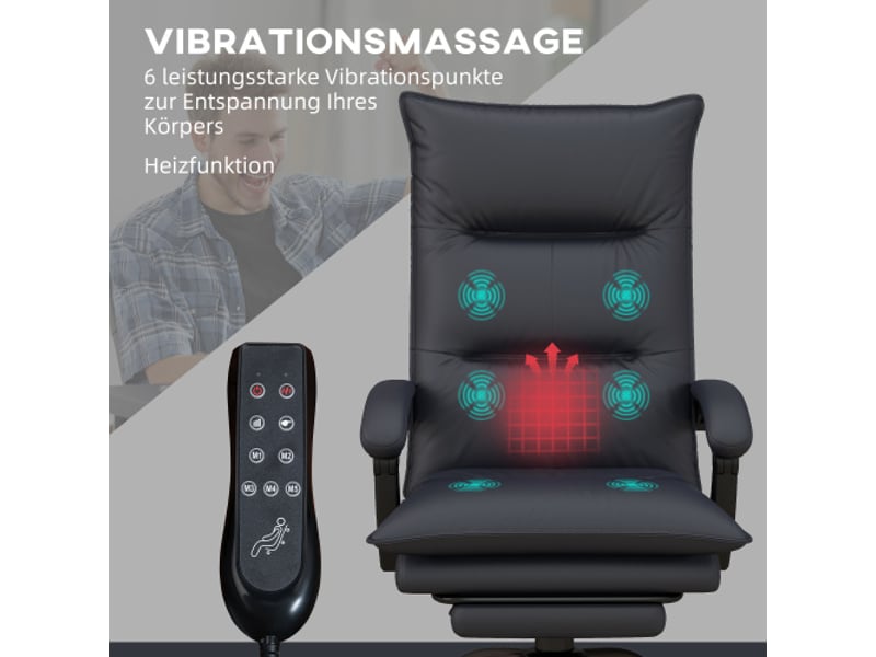  Chaise de bureau massante réglable en hauteur avec repose-pieds, gris foncé, bureau et télétravail  - Conforama B