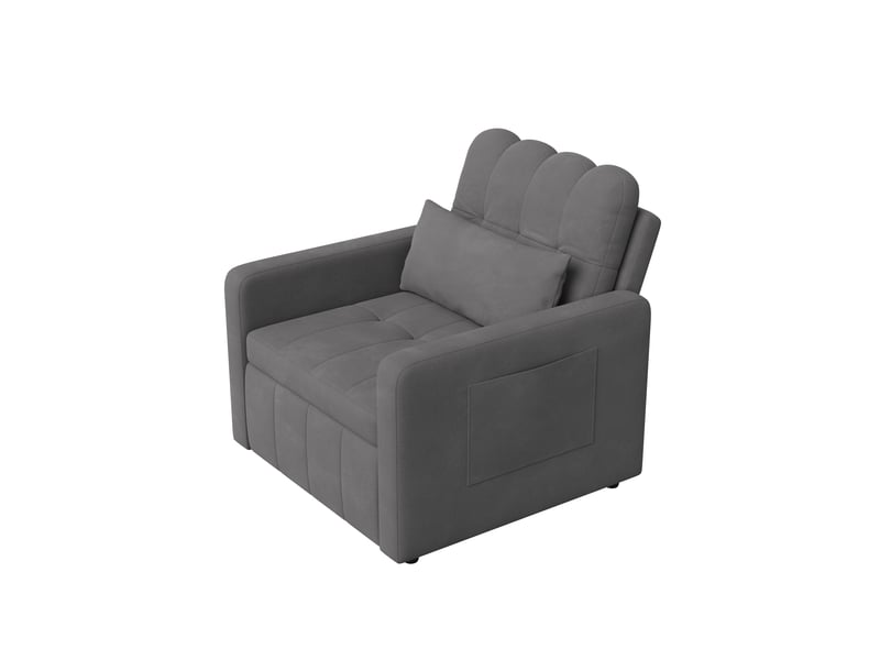  Fauteuil canapé-lit convertible 1-place - gris moyen - 190 x 69 cm - en tissu chenille avec tablette en bois et chargeur usb intégré  - Conforama E