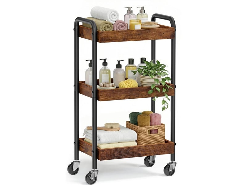  Chariot de rangement à roulettes étagère cuisine 27,5 x 41,3 x 73 cm pratique design rustique en acier marron 12_0013184  - Conforama A