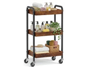 Chariot de rangement à roulettes étagère cuisine 27,5 x 41,3 x 73 cm pratique design rustique en acier marron 12_0013184