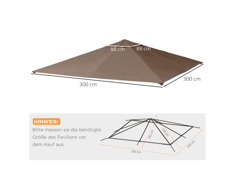  Toit de remplacement pour pavillon - 2,93x2,93 m - polyester - café - protection solaire - résistant aux uv Coffee - Conforama C