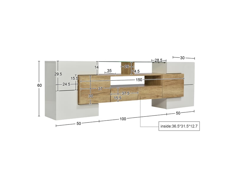  Meuble tv design 200cm - blanc brillant &amp; led rgb 16 couleurs, 6 portes + 2 tiroirs, style intemporel, 200x35x60cm  - Conforama R