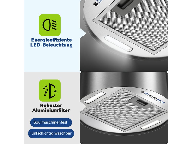  Hotte aspirante îlot à recyclage en inox 35 cm, hotte îlot 700 m³h, 3 vitesses, filtre à charbon actif et éclairage led  - Conforama R