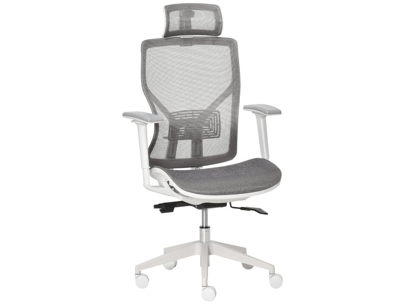  Chaise gaming pivotante, appui-tête, lombaire, accoudoirs 3d, roulettes 360°, mesh, grise, 67x65x120-128 cm.  - Conforama A