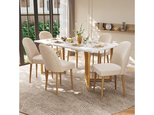 Lot de 6 chaises de salle à manger en velours avec dossier cambré et pieds en métal doré,beige