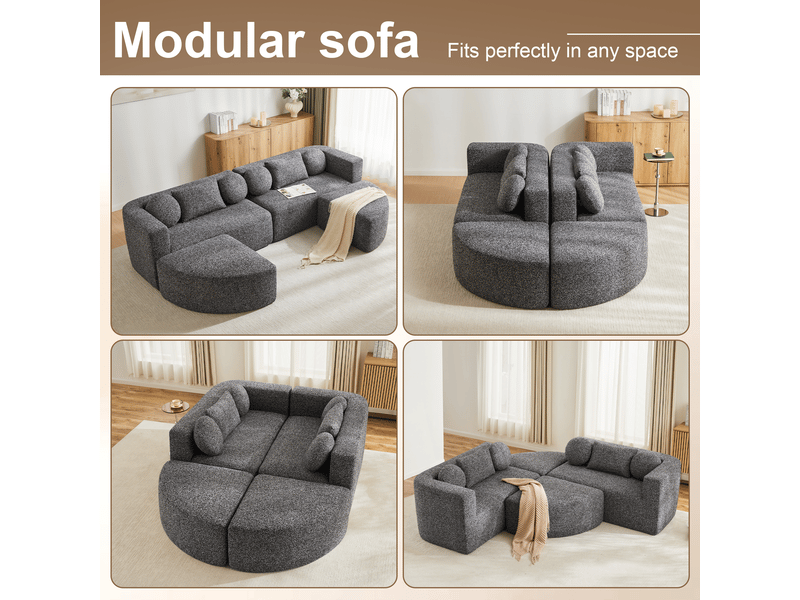 Canapé modulable noir en chenille, 292 × 165 × 68 cm, avec couchage, sans montage et charge max. 150 kg - Conforama E