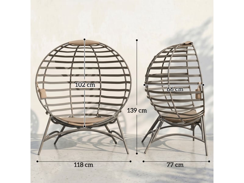  Fauteuil papasan, chaise de jardin, fauteuil en osier avec coussin, fauteuil lounge ovale, pliable, 118 x 77 x 139 cm  - Conforama E