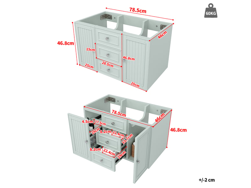  Meuble sous lavabo suspendu avec tiroirs et rangement latéral - lpospi - mdf vert 78,5 × 46 × 46,8 cm  - Conforama D